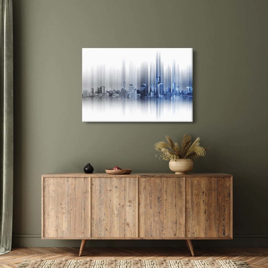 Kép - Panoráma a városra, kék-szürke (90x60 cm)