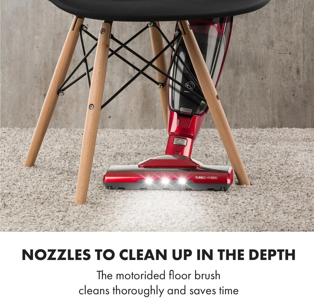 Klarstein TurboHybrid, porszívó, padló- és kézi porszívó, metál piros