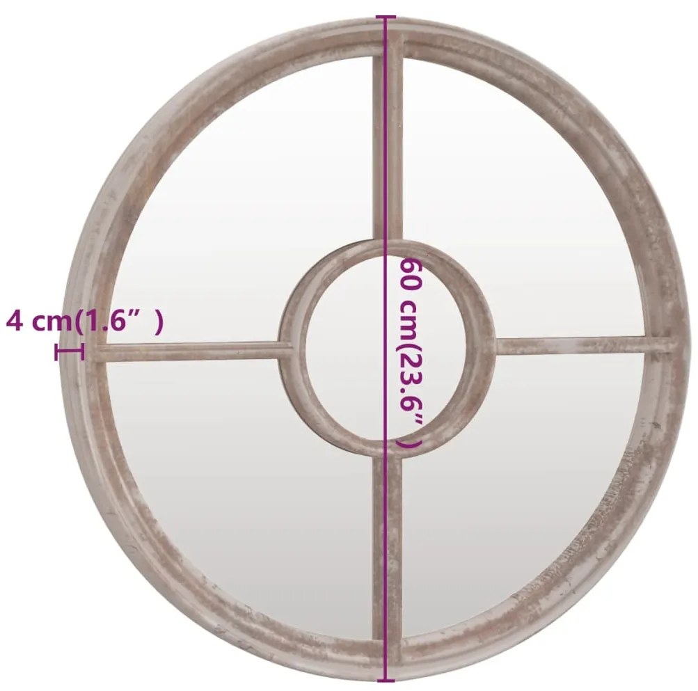 homokszínű kerek vas kerti tükör kültéri használatra 60 x 4 cm