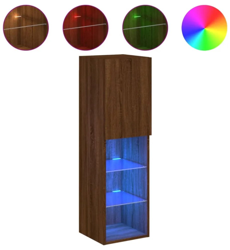 2 db barna tölgy színű TV-szekrény LED-ekkel 30,5 x 30 x 102 cm