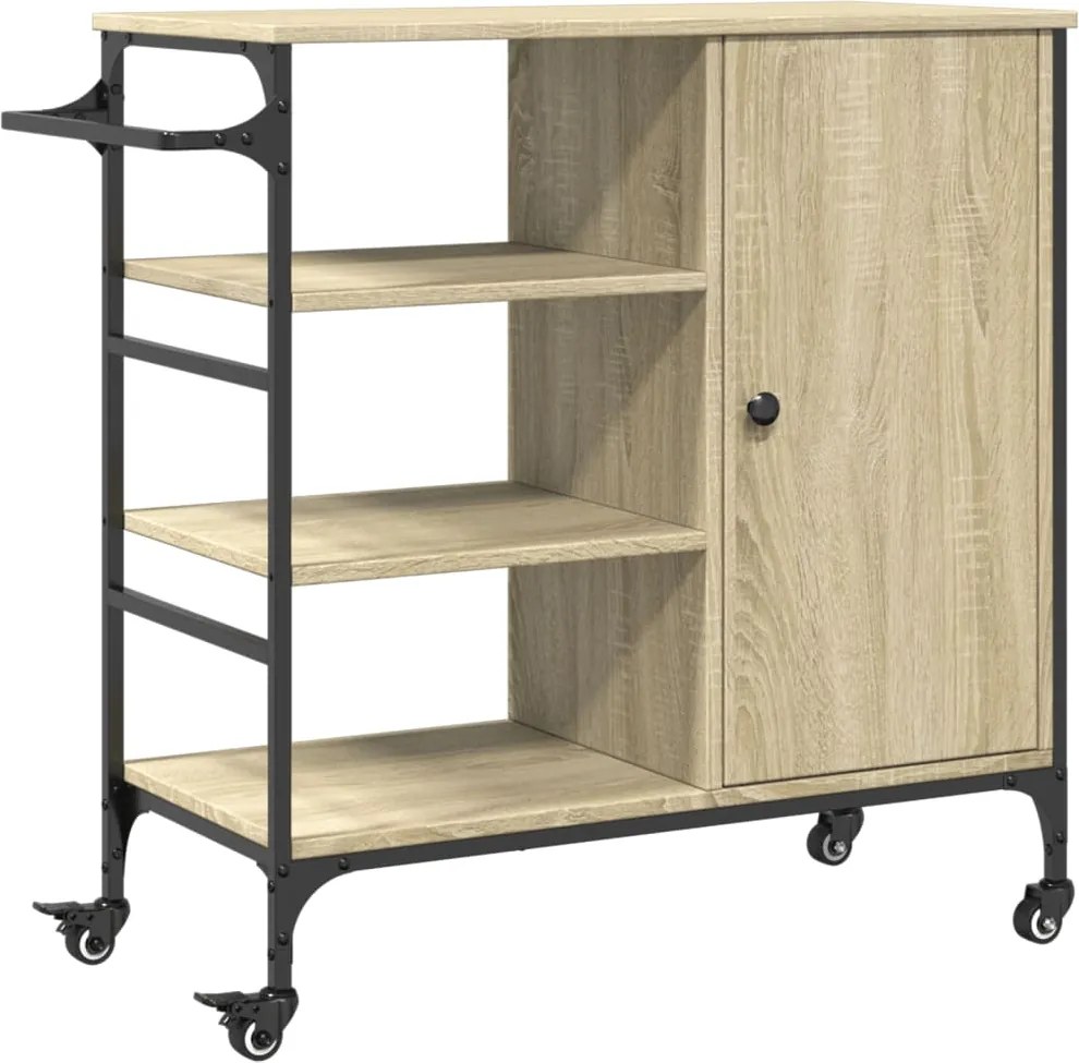 vidaXL sonoma tölgy színű szerelt fa zsúrkocsi 87,5 x 38,5 x 84,5 cm