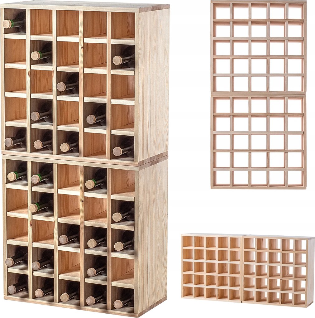 Bortartó Állvány Fa 50 Palack Alkoholos Szekrény 104cm Szett 2 db