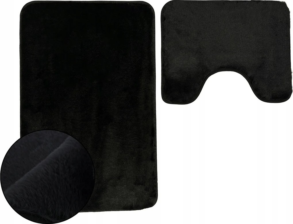 Fürdőszobaszőnyeg Csúszásgátló Lombok Puha Bolyhos Fekete 2 részes