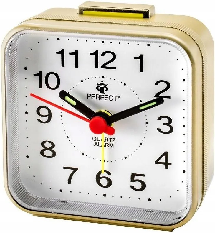Arany Négyzet Alakú Jól Olvasható Kis Ébresztőóra Perfect SQ883
