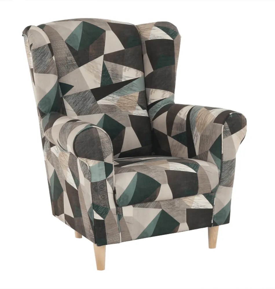 Füles fotel, szövet barna-zöld minta, CHARLOT