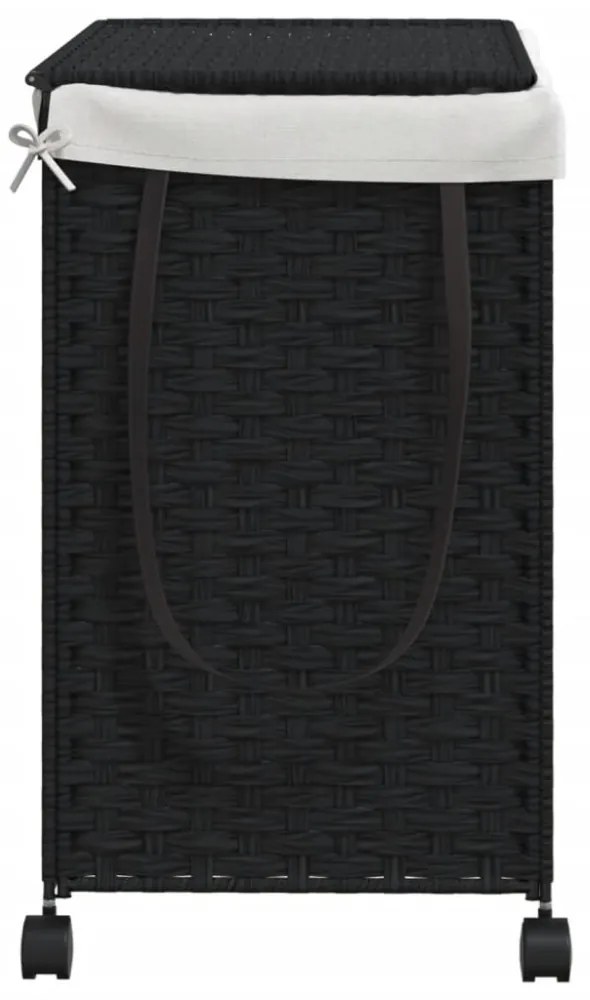 fekete rattan szennyeskosár kerekekkel 60x35x60,5 cm