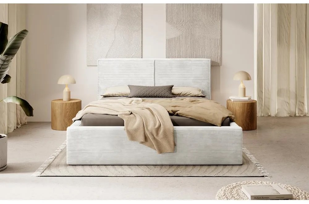 Franciaágy 140 cm Fatime (ágyráccsal) (tárolóhellyel) (bézs szürke + fekete). Akció -15%. 1099180
