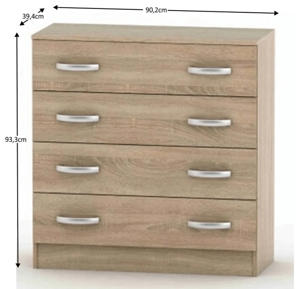 BETTY 4S komód, sonoma tölgy