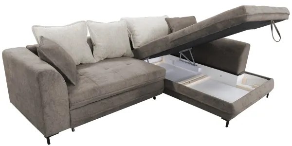 Kihúzható LAGOA L-alakú jobb oldali sarokgarnitúra tárolóval taupe/szürke