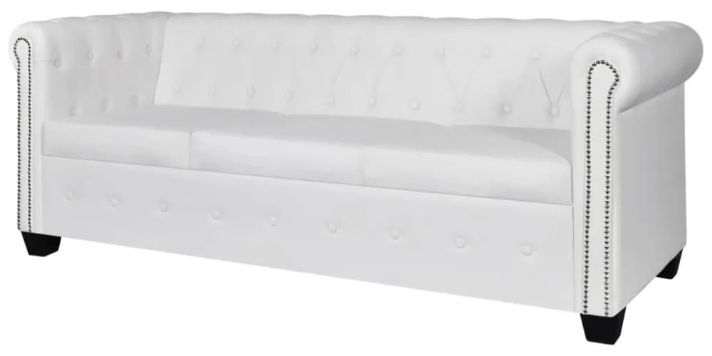 3 személyes fehér műbőr Chesterfield kanapé