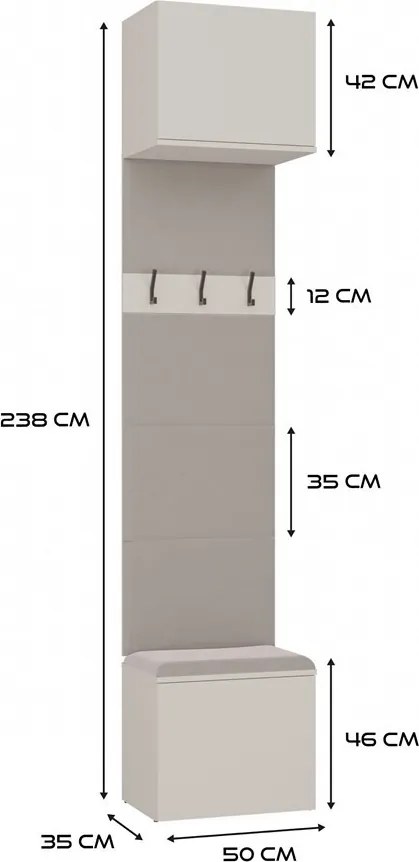HAGA II 2W előszobafal, 100x238x35 cm, kasmír