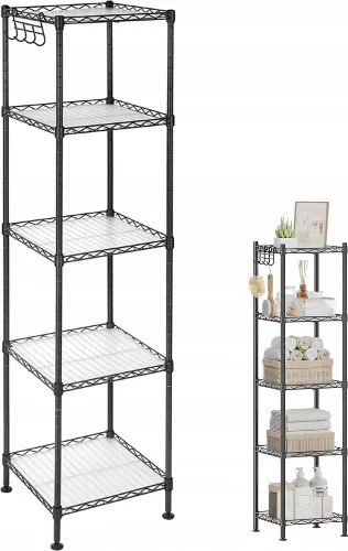 Stílusos könyvespolc, álló polc, fürdőszobába, konyhába 30x30x123cm magas fekete