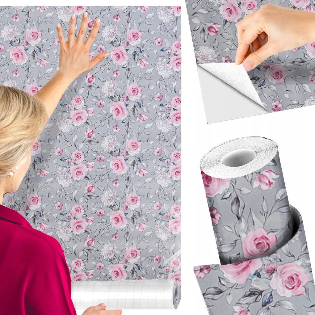 Öntapadós Tapéta Fali Furnér Vinil Virágok 3D Hatás Utánzat 10m