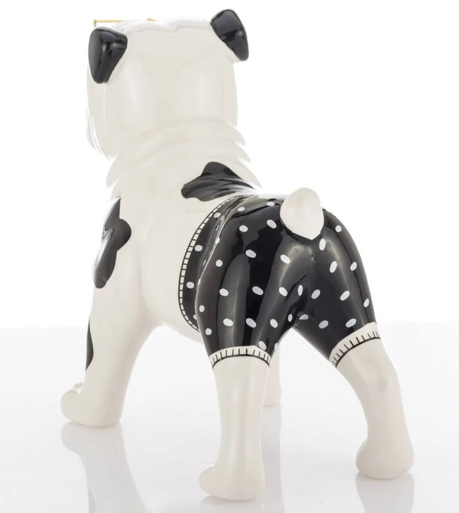 Modern design fekete-fehér francia bulldog szemüvegben asztali dekorációs szobor kerámia 22x25x13cm