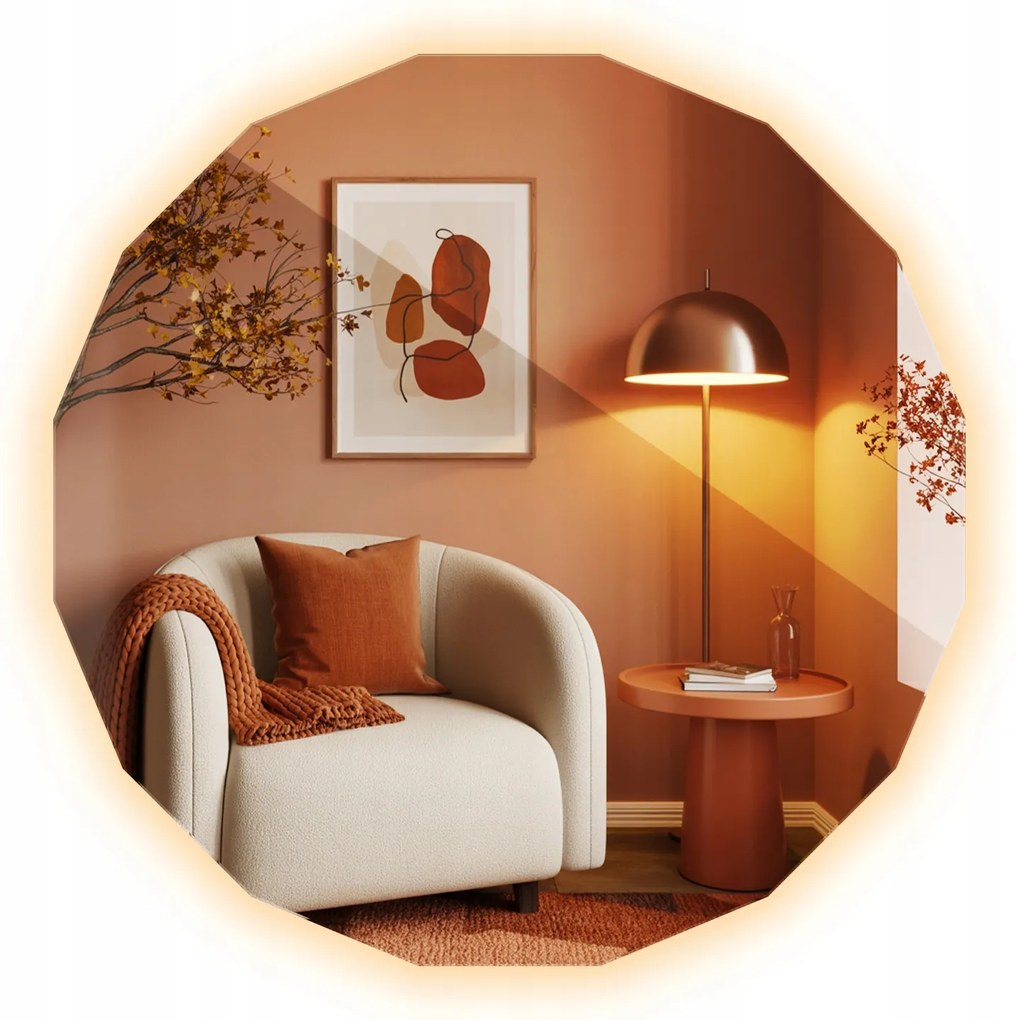 Led tükör Sokszög alakú kör meleg világítással WC-hez és fürdőszobához