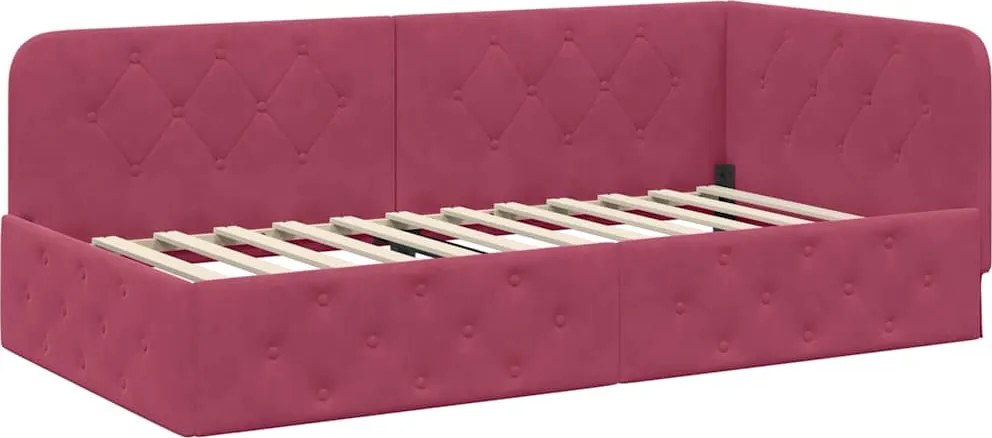 vidaXL Sarokágy keret fejtámlával Bordó 90 x 190 cm Bársony