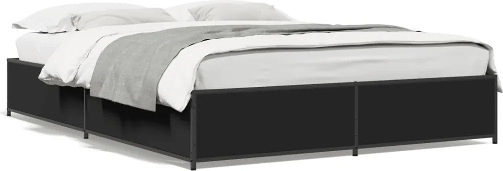 vidaXL fekete szerelt fa és fém ágykeret 150 x 200 cm