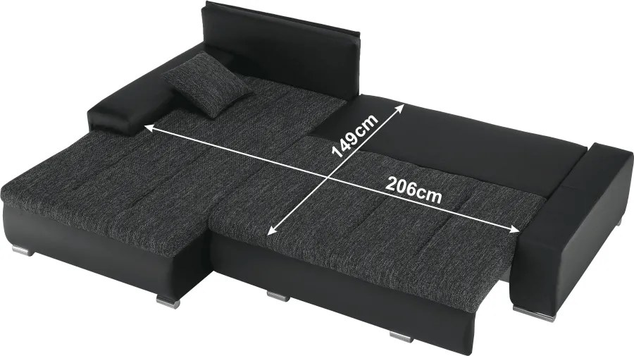 Sarokülőgarnitúra, fekete/fekete melír, TRAMP