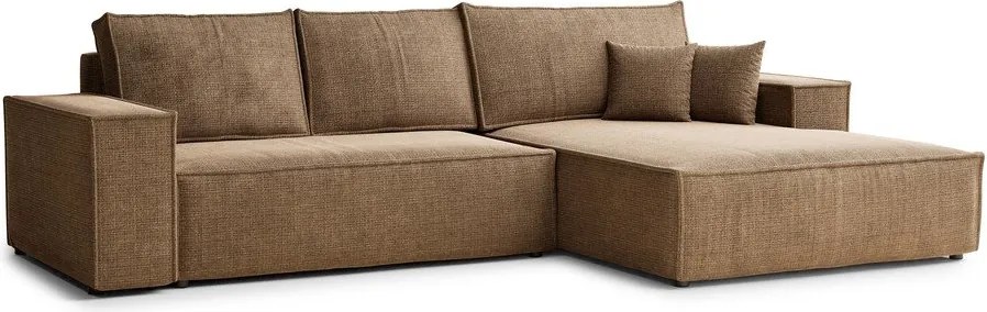 Világosbarna zsenília kinyitható-tárolóhelyes sarokkanapé (jobb oldali-heverő résszel) Maze – Maison de Rêve