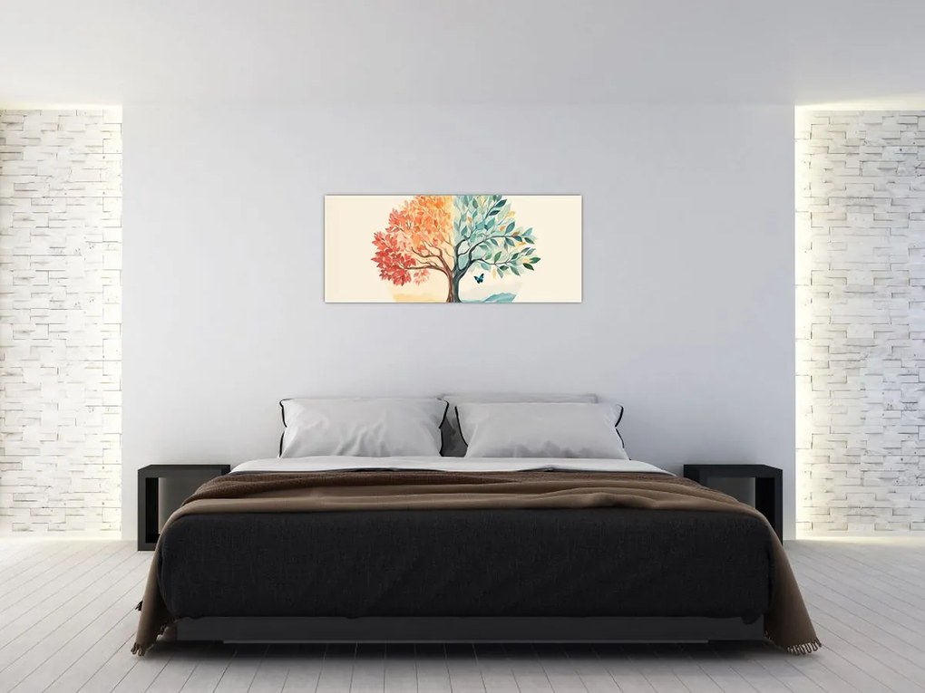 Kép – Duális fa pillangóval (120x50 cm)