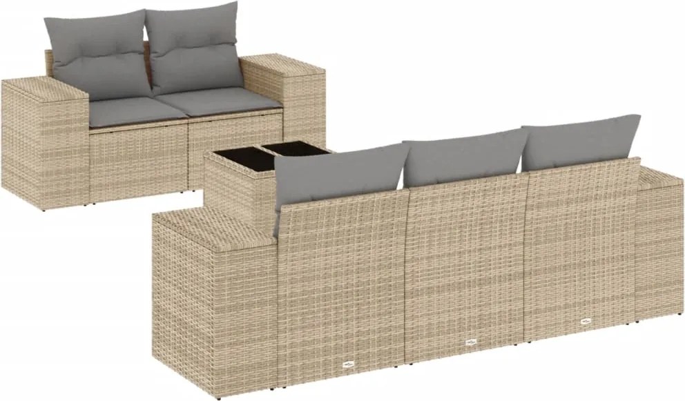 vidaXL 6 részes bézs polyrattan kerti ülőgarnitúra párnával