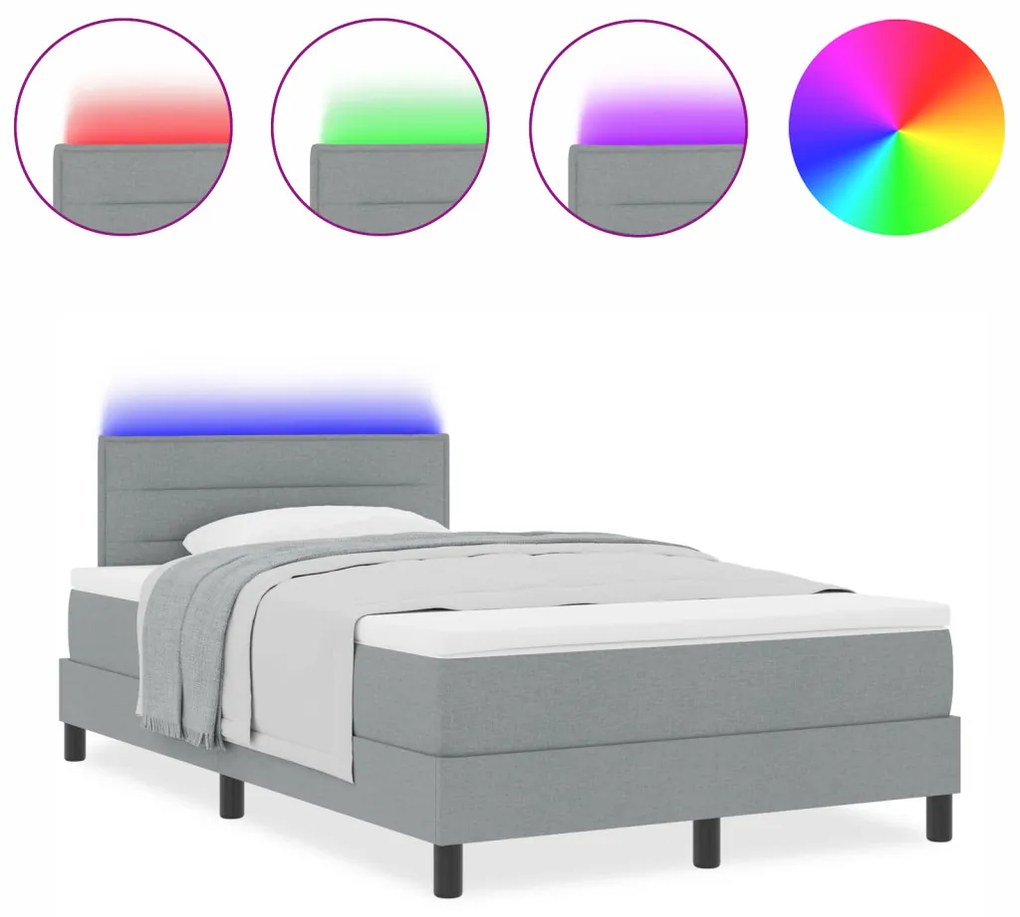 Box Spring Ágy Matraccal és LED Fénnyel Szürke 120x200 cm Szövet