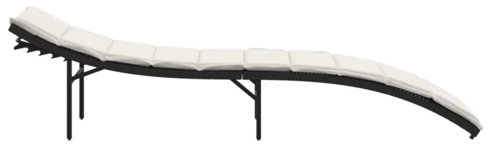 fekete polyrattan napozóágy párnával 55x199x50 cm