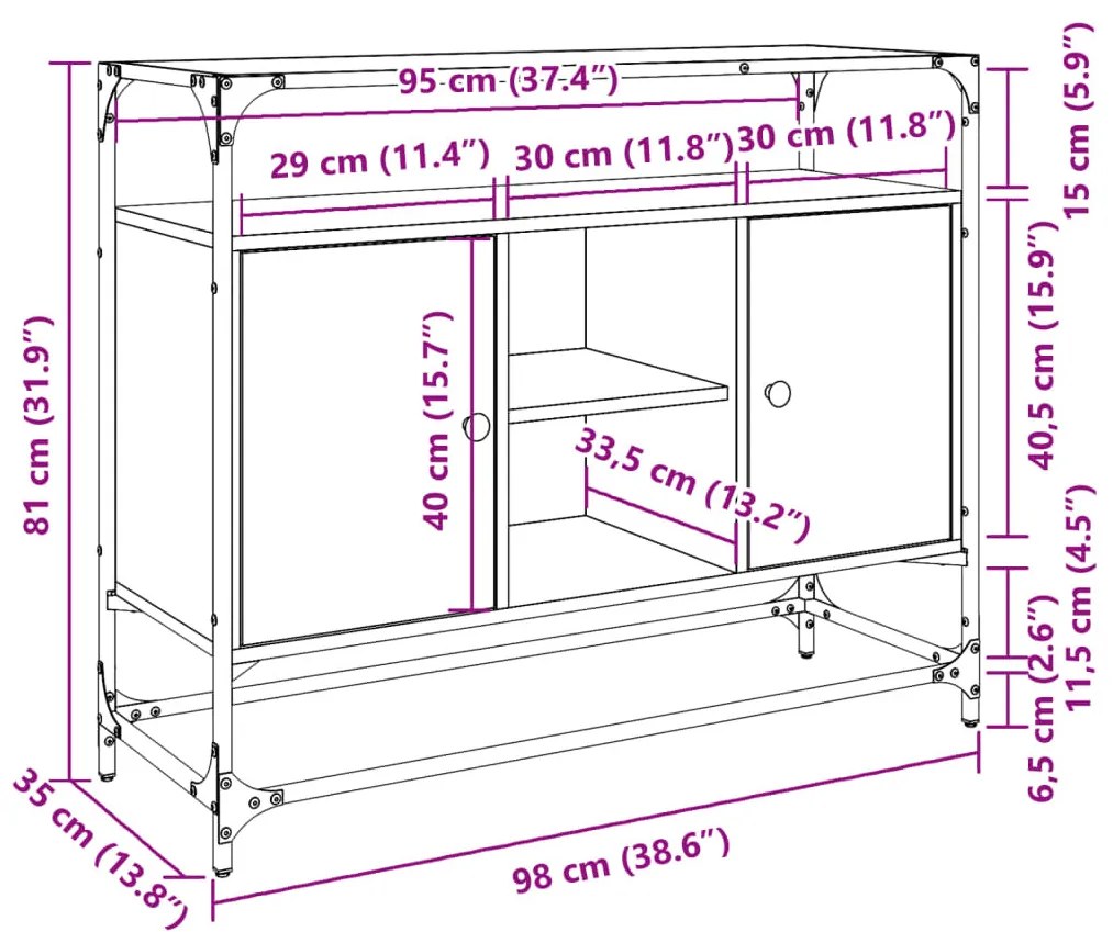fekete szerelt fa tálalószekrény üveglappal 98 x 35 x 81 cm
