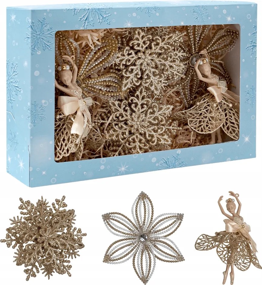Karácsonyfadísz Szett Hópehely Virág Balerina Arany Ajándék Karácsonyra