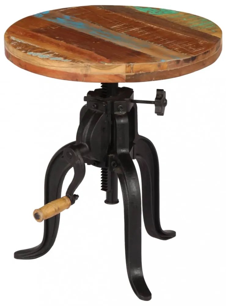 tömör újrahasznosított fa és öntöttvas kisasztal 45x(45-62) cm
