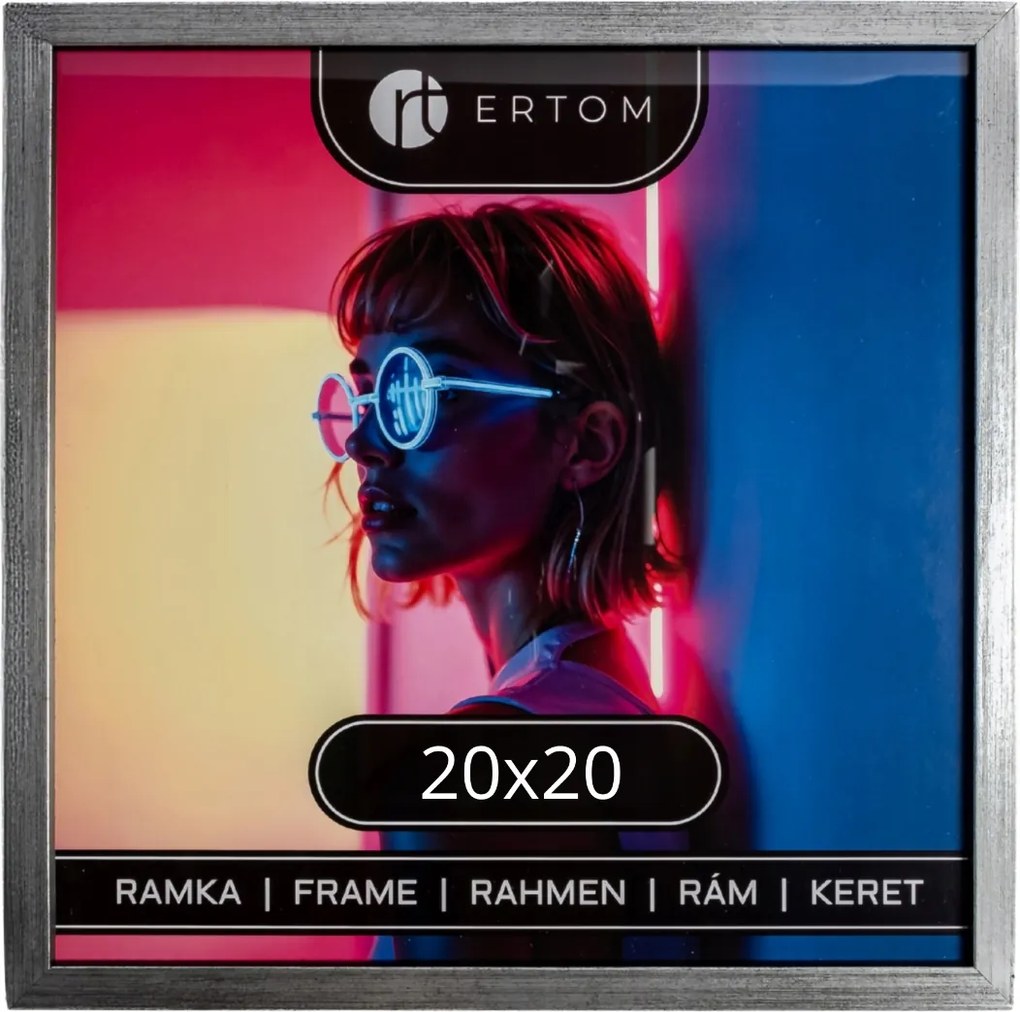 Fa képkeret 20x20 üveg régi ezüst négyzet