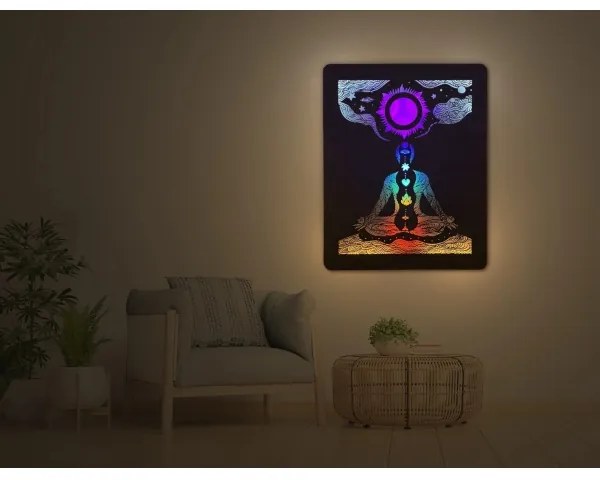 Li-Go 4421/A/4 - LED fali dekoráció LED/10W/5V 30000 mAh 70x90 cm tölgy/csakrák