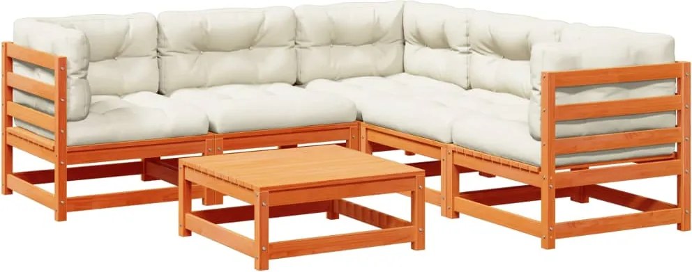 vidaXL 6 részes viaszbarna tömör fenyőfa kerti ülőgarnitúra párnákkal