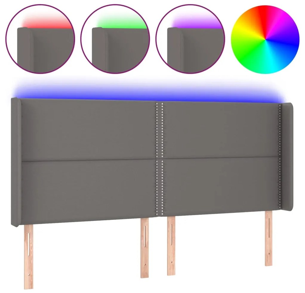 szürke műbőr LED-es fejtámla 183x16x118/128 cm
