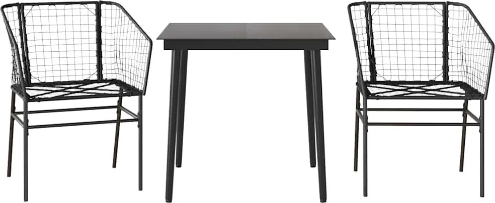 vidaXL 3 részes fekete polyrattan üveg kerti étkezőgarnitúra