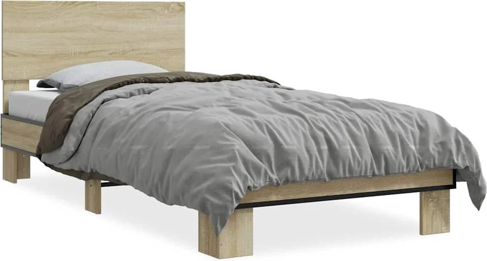 vidaXL sonoma tölgyszínű szerelt fa és fém ágykeret 75 x 190 cm