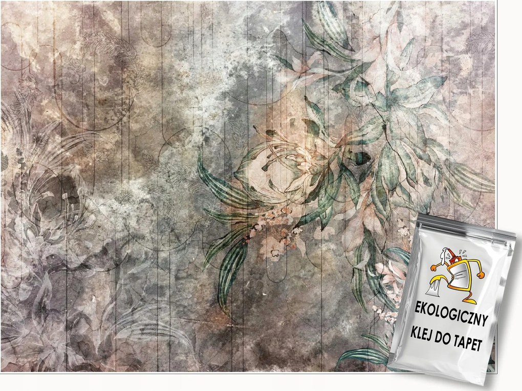 Fotótapéta Levelek Virágok Beton Retro Vintage Hálószoba Nappali Tapéta 150x105