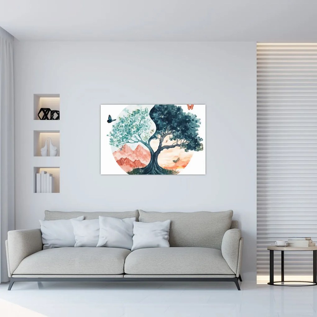 Kép – Akvarellfa tele élettel (90x60 cm)