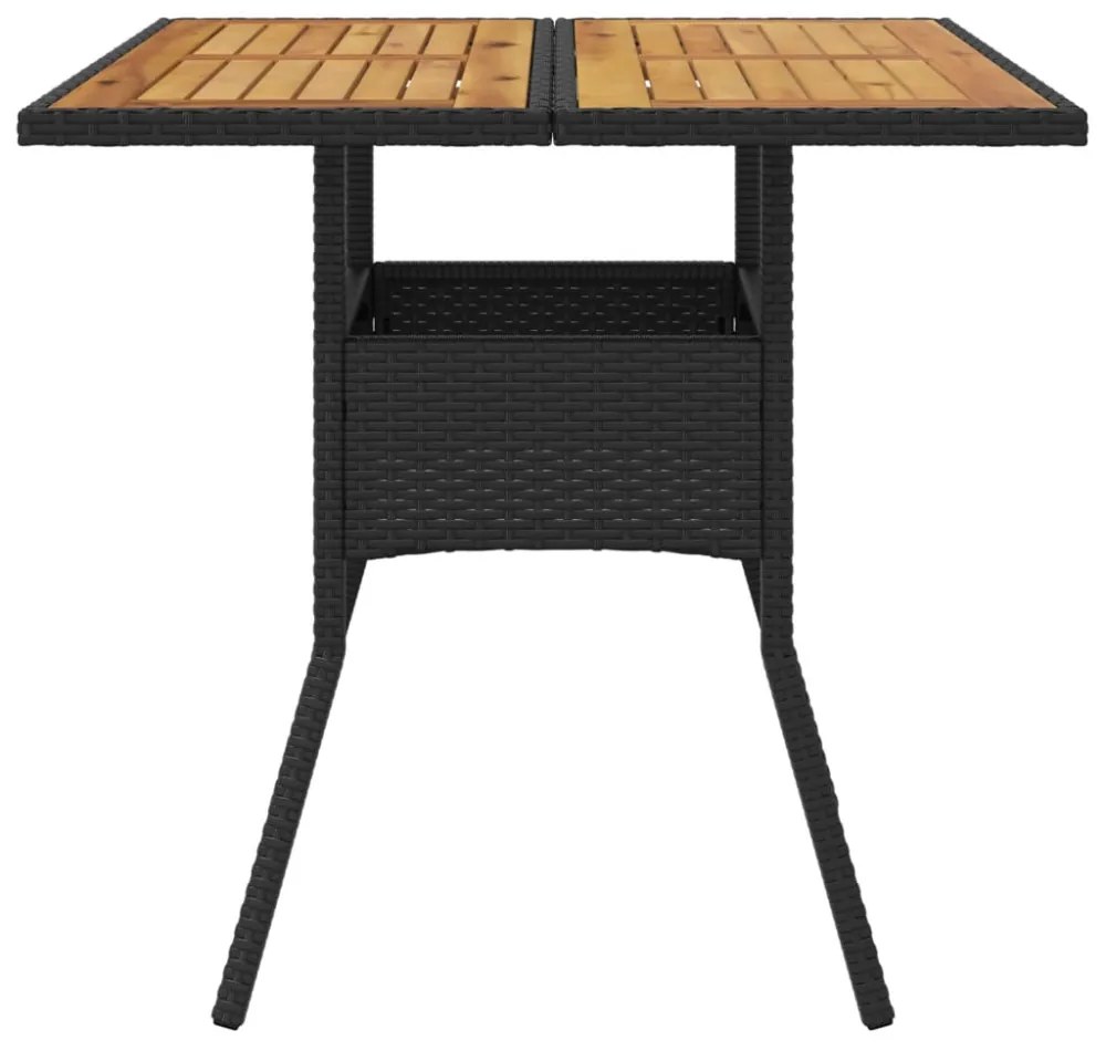 fekete polyrattan kerti asztal akácfa lappal 80 x 80 x 75 cm