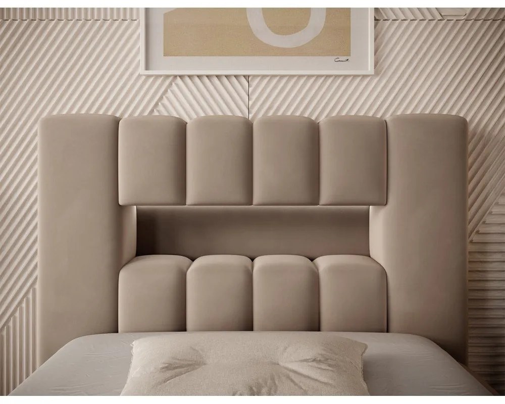 Világosbarna kárpitozott ágyneműtartós egyszemélyes ágy ágyráccsal 90x200 cm Lamica – ELTAP