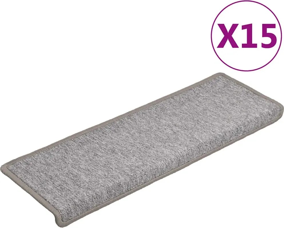 vidaXL 15 db világosszürke lépcsőszőnyeg, téglalap alakú széllel, 65 x 21 x 4 cm
