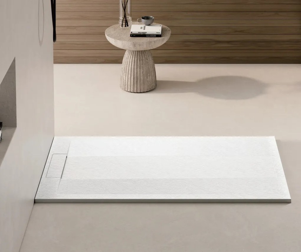 Zuhanytálca - kőhatású, strukturált pala - kompozit ásvány - Viva ES - matt fehér - 80 x 120 x 3cm