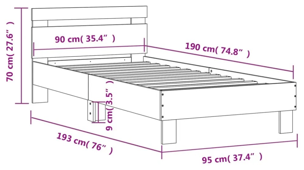 fekete szerelt fa ágykeret fejtámlával 90 x 190 cm