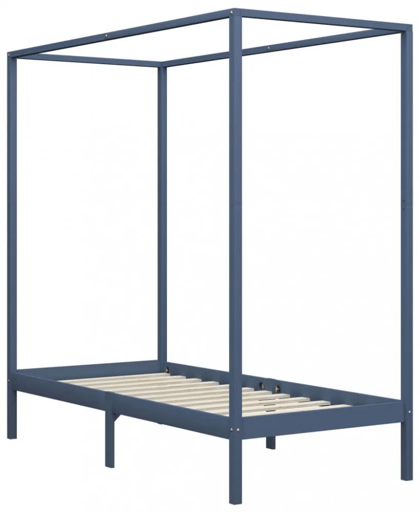 szürke tömör fenyőfa baldachinos ágykeret 100 x 200 cm