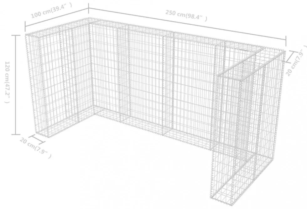 acél gabion 3 db gurulós kukához 250 x 100 x 120 cm