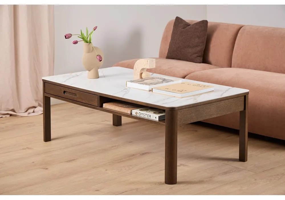 Bézs-sötétbarna dohányzóasztal kerámia asztallappal 70x130 cm Southampton – Actona