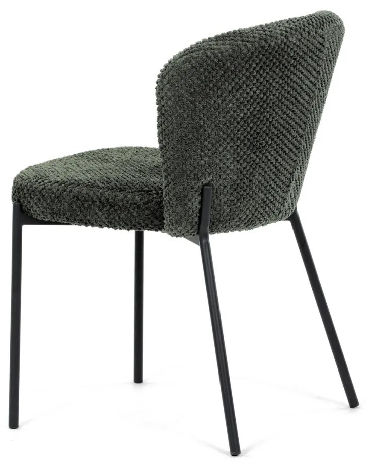 Scaun de sufragerie, rapițerie verde, picioare metalice negre