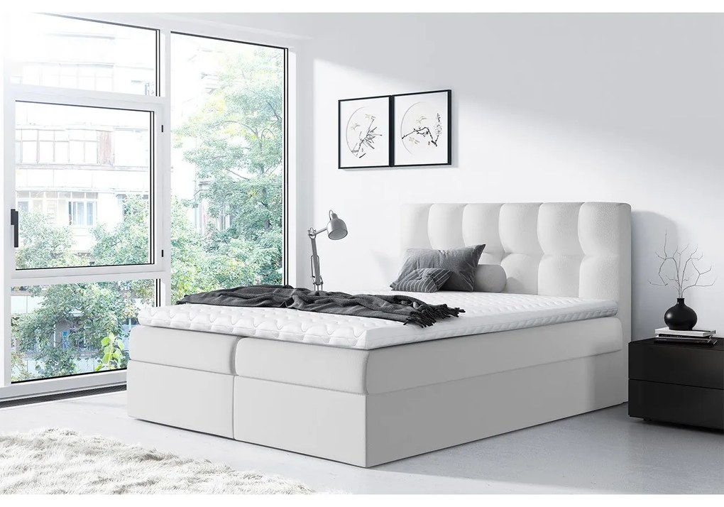 Franciaágy Boxspring Maddox (180x200) (öko-bőr Soft 017 (fehér)). 1058925