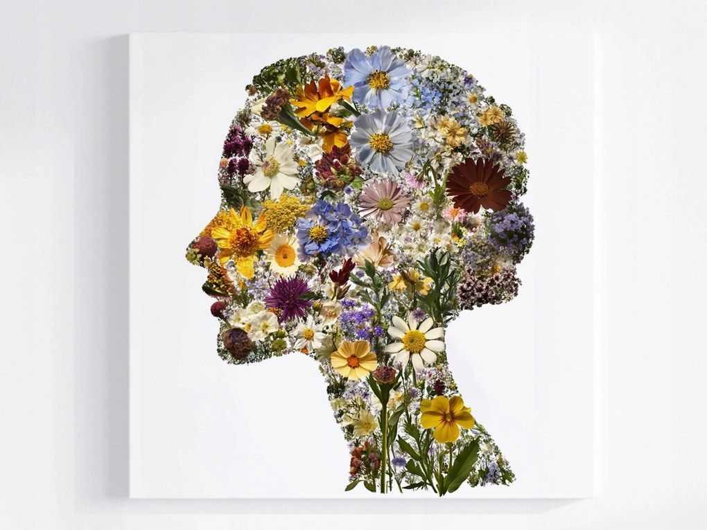 Poszter Portré Profil Nő Lány Virágok 80x80