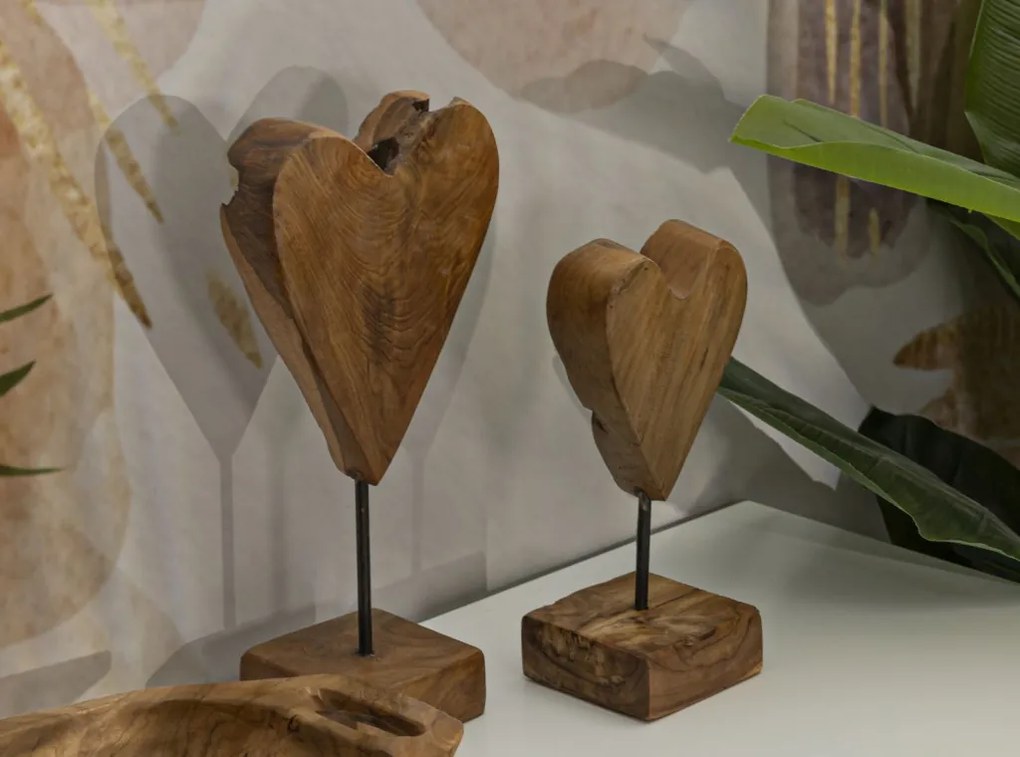 Szívszobor teak 15x10x35cm